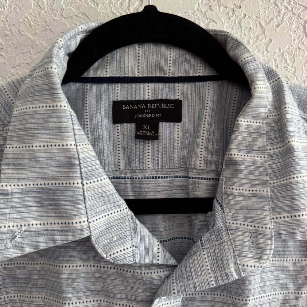 Banana Republic Men’s Gray Striped Button Down Shirt XL Slim Fit Short Sleeve - Picture 2 of 3